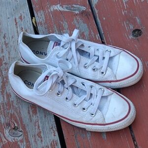 Converse White Low-Top Sneakers with Red Trim